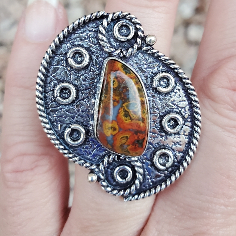 New Seam Agate 925 Silver Ring.